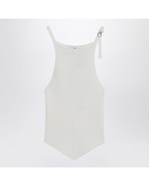 Courreges White Ribbed Top With Pointed Hem