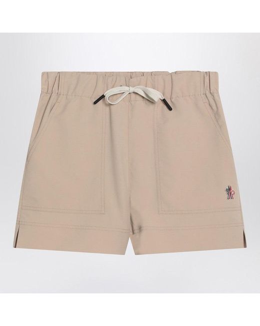 Moncler Natural Shorts With Logo Patch