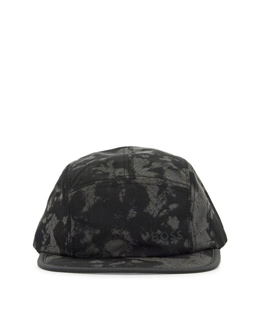Boss Black Flat Brim Hat With Graphic Print And Adjustable Closure for men