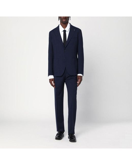 Tagliatore Blue Single-Breasted Wool Suit for men