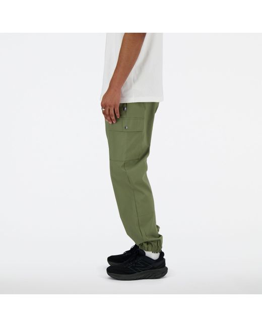 New Balance Twill Cargo jogger In Green Cotton Twill for men