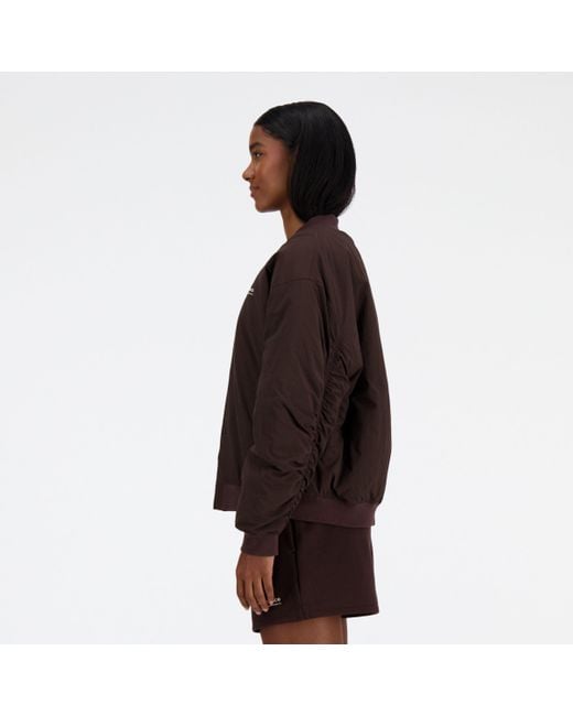 New Balance Brown Linear heritage woven bomber jacket in schwarz