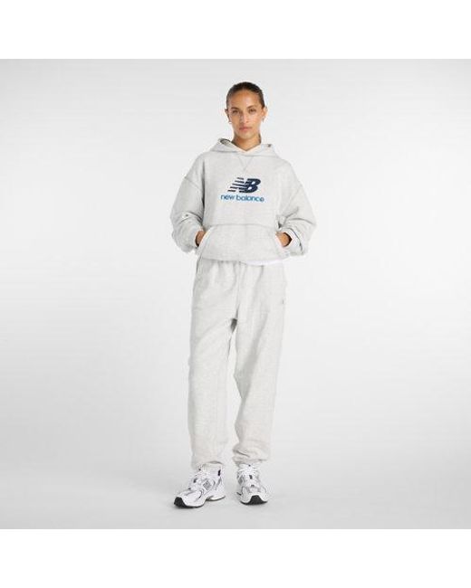 New Balance White Athletics French Terry Logo Hoodie