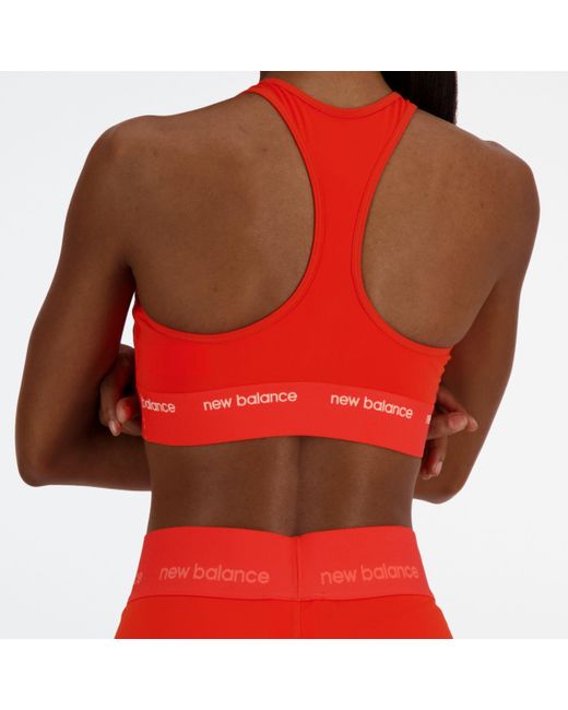 New Balance Red Nb Sleek Medium Support Sports Bra In Poly Knit