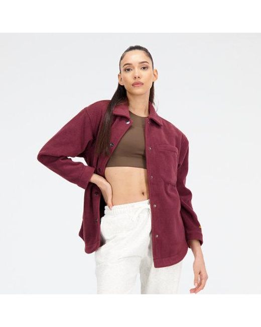 Mujer Nb Athletics Polarfleece Shacket En, Poly Fleece, Talla New Balance de color Red