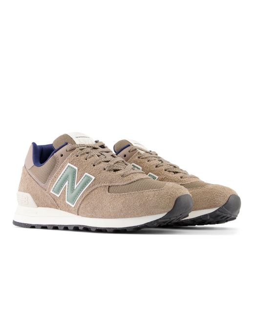New Balance Gray 574 In Brown/blue Suede/mesh