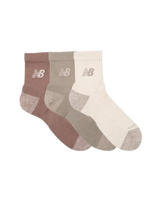 Active Qtr Socks 3 Pack, Poliéster, Talla New Balance de color Brown