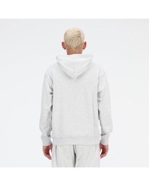 New Balance White Athletics French Terry Hoodie In Grey Cotton Fleece for men