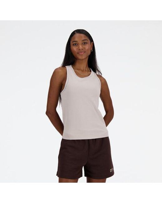 Femme Linear Heritage Rib Knit Racer Tank En, Poly Knit, Taille New Balance en coloris White
