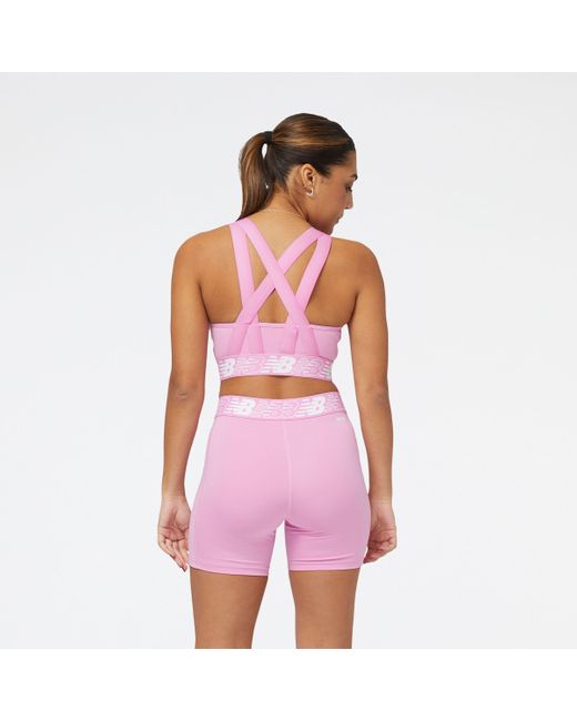 New Balance Red Relentless Crop Bra In Pink Poly Knit
