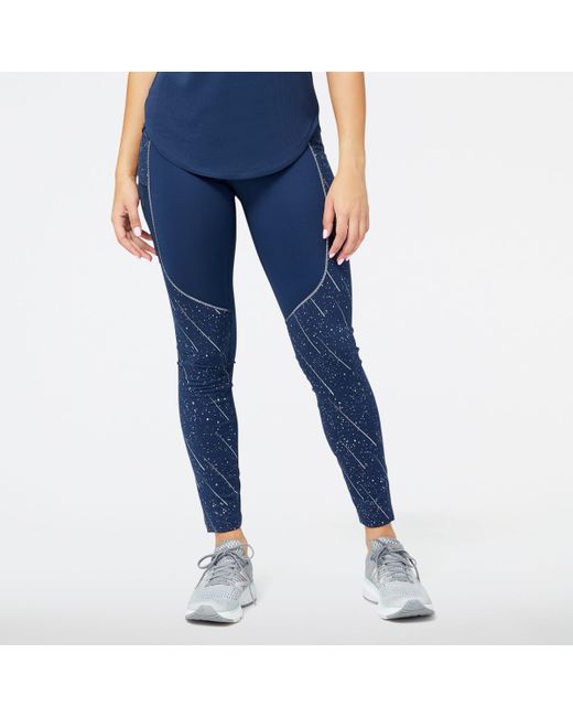 New Balance Fleece Reflective Print Impact Run Heat Tight in Blue | Lyst