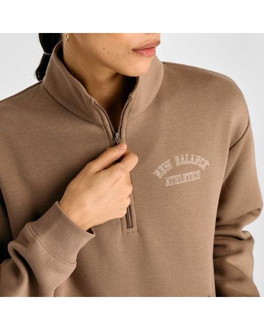 Femme Graphic Quarter Zip En, Coton Fleece, Taille New Balance en coloris Brown
