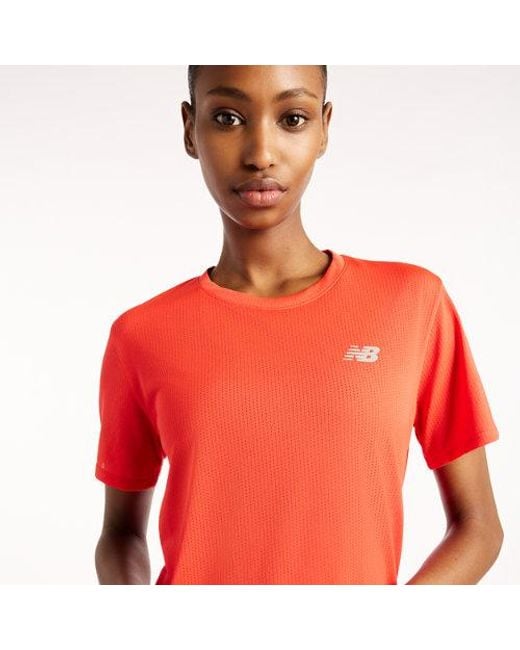 New Balance Red Athletics T-Shirt Heather (Neo Flame Heather) Clothing