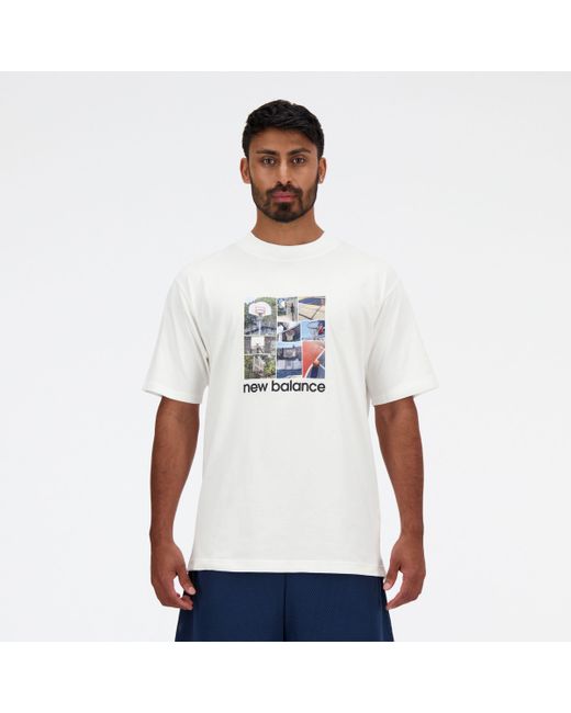 New Balance White Hoops Graphic T-shirt for men