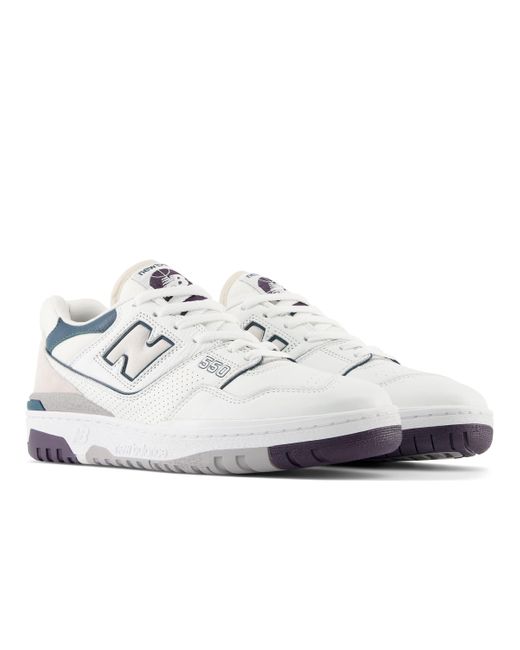 New Balance White 550 in weiß/violett/blau