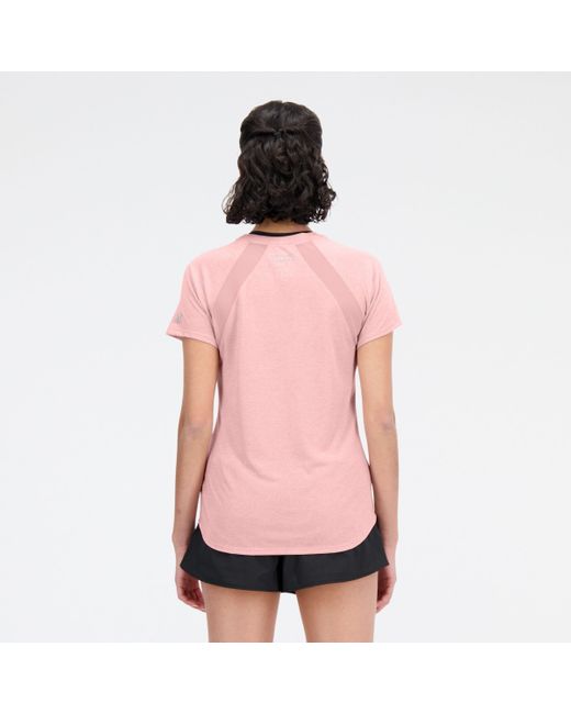 New Balance Printed Impact Run Short Sleeve In Pink Poly Knit