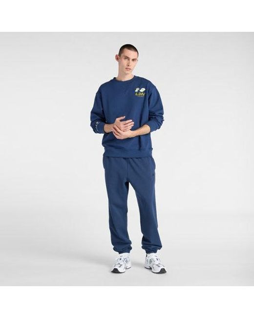 New Balance Blue London Edition Athletics Graphic French Terry Crew for men