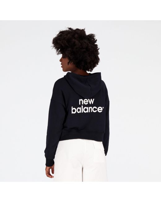 New Balance Blue Essentials Reimagined Archive French Terry Hoodie In Black Cotton