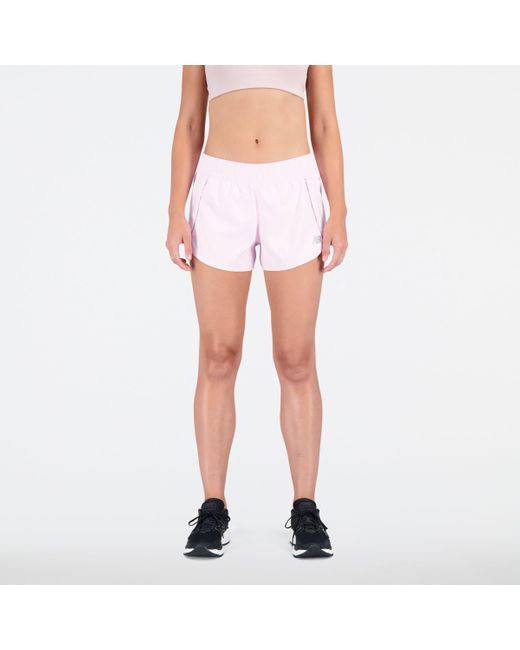 New Balance Blue Core 3 Inch Short In Pink Polywoven