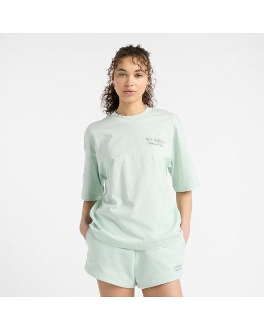 Mujer Linear Graphic Oversized T-Shirt En, Algodón, Talla New Balance de color Green