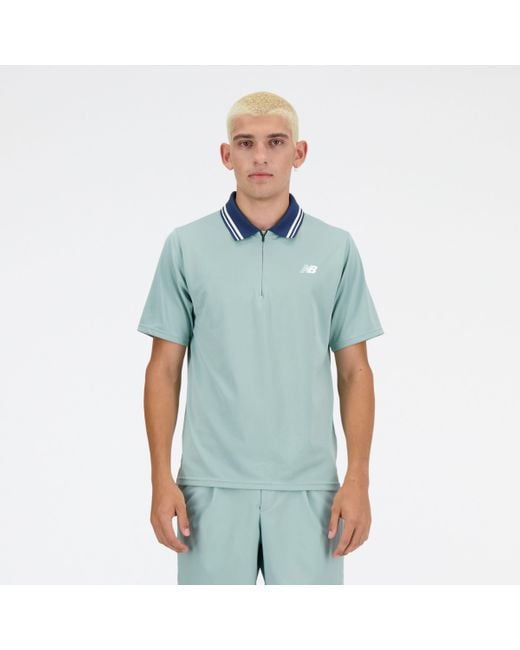 New Balance Blue Tournament Polo In Green Poly Knit for men