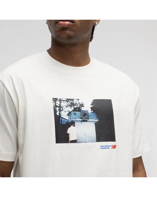 New Balance White Basketball Photo Graphic T-Shirt for men