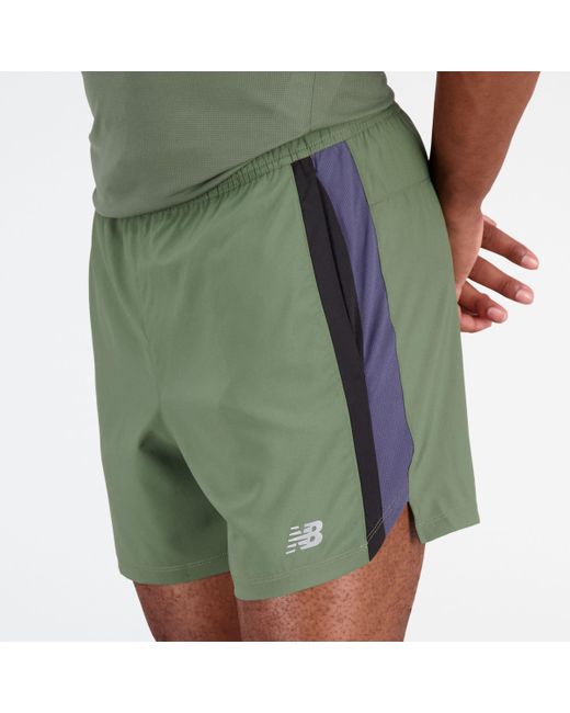 New Balance Accelerate 5 Inch Short In Green Polywoven for men