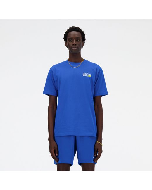 New Balance Athletics Premium Logo T-shirt In Blue Cotton for men