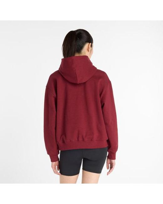 New Balance Red Athletics French Terry Logo Hoodie Sweatshirt, Cotton