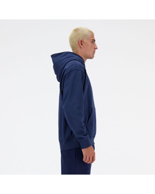 New Balance Athletics Embroidered Hoodie In Blue Cotton Fleece for men