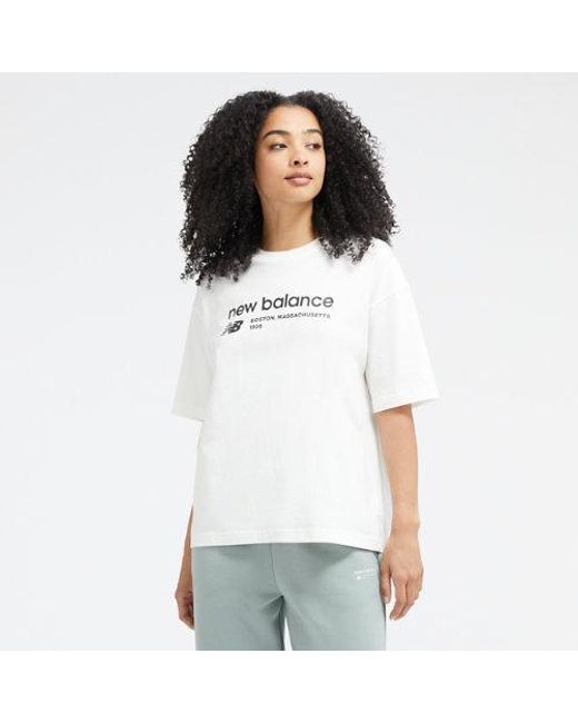 New Balance Linear Heritage Jersey Oversized T-shirt In White Cotton Jersey