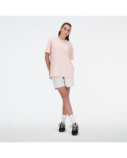 New Balance Pink Athletics French Terry Short In Grey Cotton Fleece