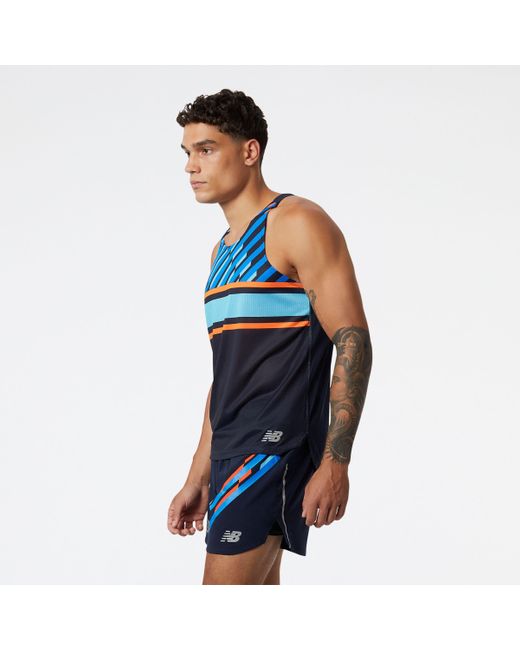 New Balance London Edition Printed Impact Run Singlet In Blue Poly Knit for men