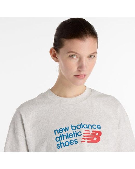 New Balance Gray Athletics Premium Chest Logo Cropped T-Shirt
