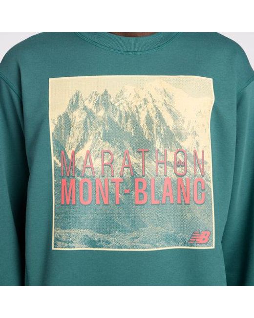 New Balance Green Marathon Du Mont Blanc Athletics French Terry Crew for men