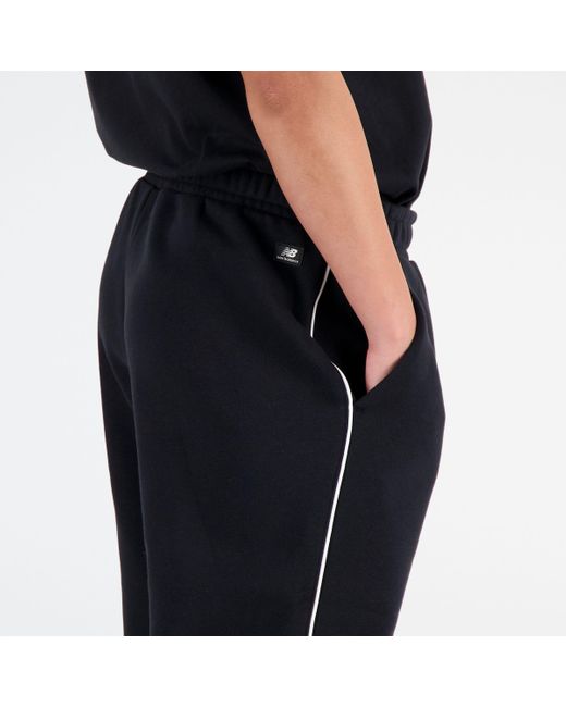 New Balance Essentials Brushed Back Fleece Pant In Black Cotton Fleece