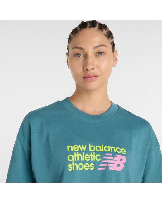 New Balance Blue Athletics Premium Chest Logo Cropped T-Shirt
