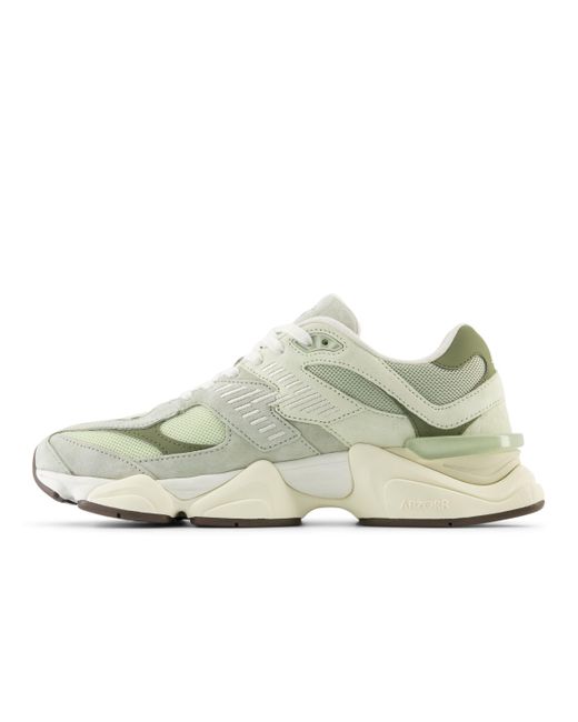 New Balance White 9060 In Green Suede/mesh