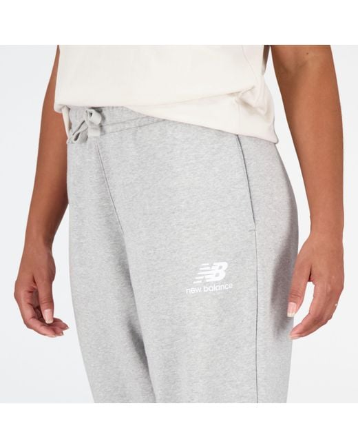 New Balance Gray Essentials Stacked Logo French Terry Wide legged Sweatpant In Cotton