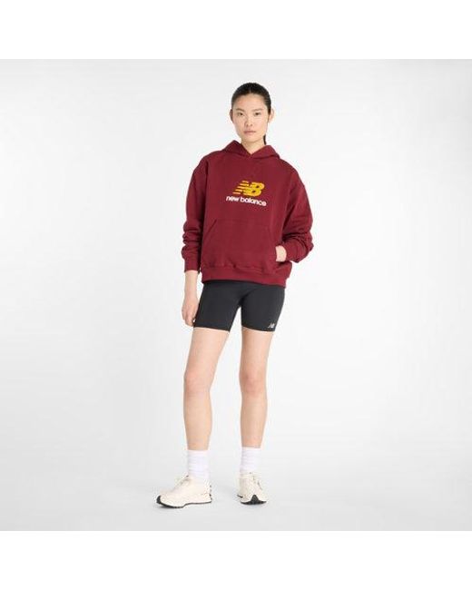 New Balance Red Athletics French Terry Logo Hoodie Sweatshirt, Cotton