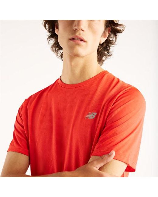 New Balance Red Athletics T-Shirt (Neo Flame Heather) Clothing for men