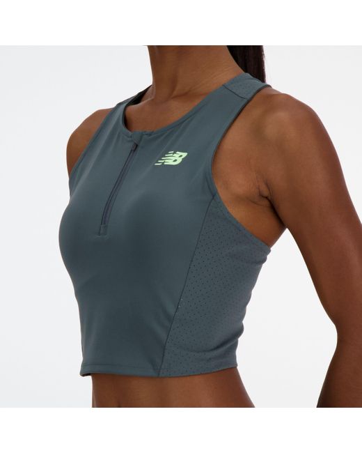 New Balance Blue Nb Sleek Race Day Fitted Tank In Grey Poly Knit