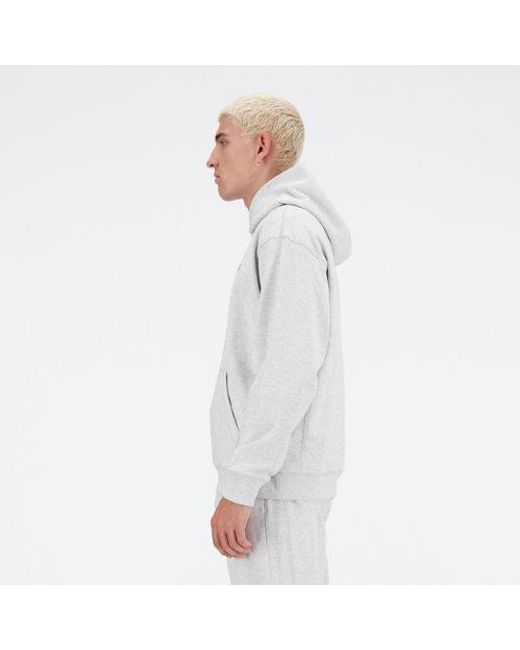 New Balance White Athletics French Terry Hoodie In Grey Cotton Fleece for men