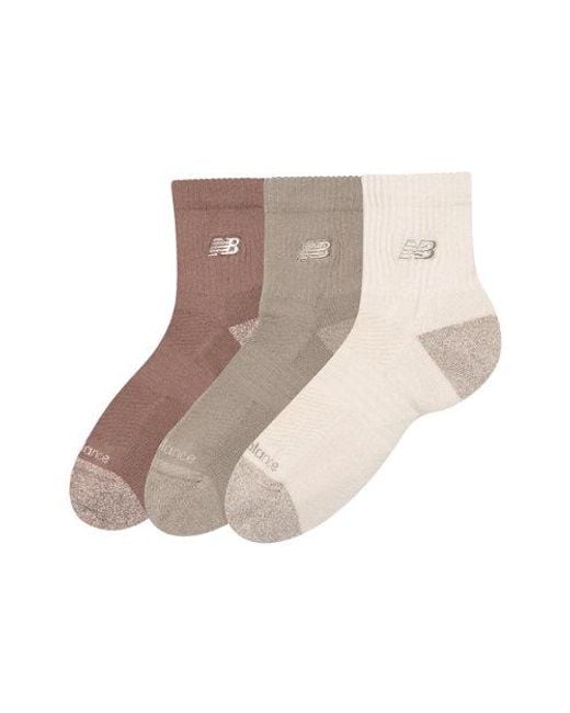 New Balance Brown Active Premium Qtr 3 Pack Socks 3 Pack