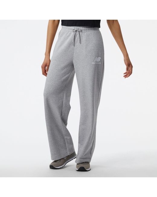 New Balance Gray Essentials Stacked Logo French Terry Wide Legged Sweatpant