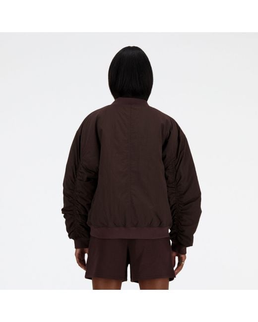 New Balance Brown Linear heritage woven bomber jacket in schwarz