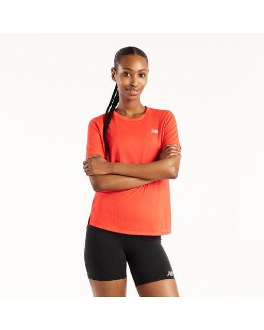 New Balance Red Athletics T-Shirt Heather (Neo Flame Heather) Clothing