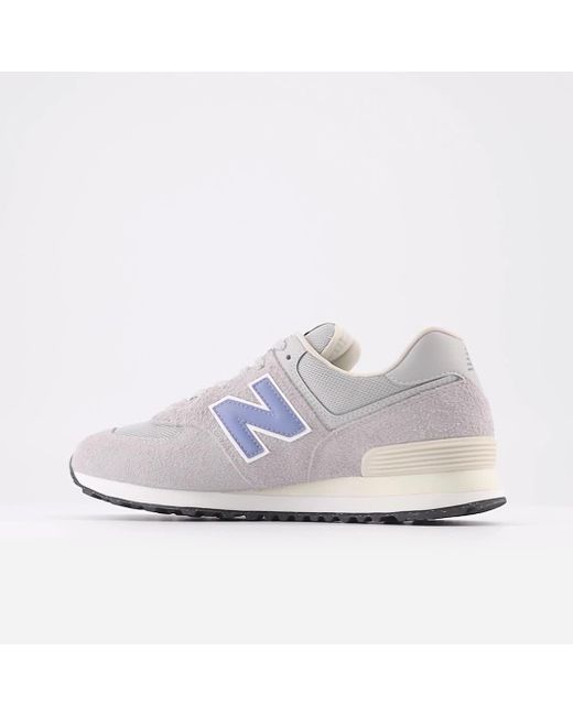 New Balance White 574 In Grey/blue Suede/mesh