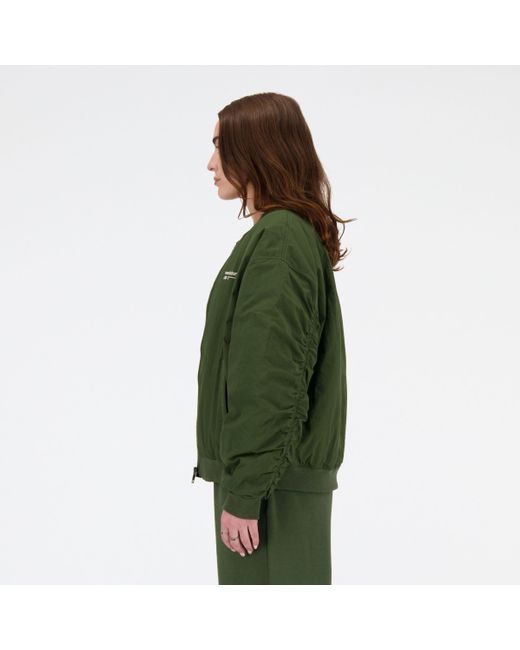 New Balance Linear Heritage Woven Bomber Jacket In Green Polywoven