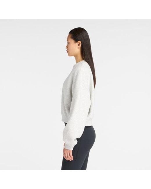New Balance White Trackside Fleece Crew Shirt